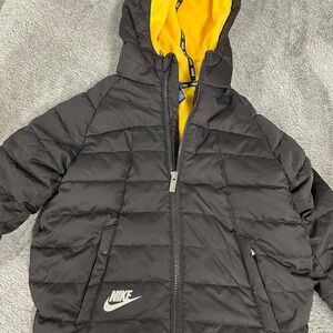 Nike Kids Black Puffer Jacket with Yellow Hood